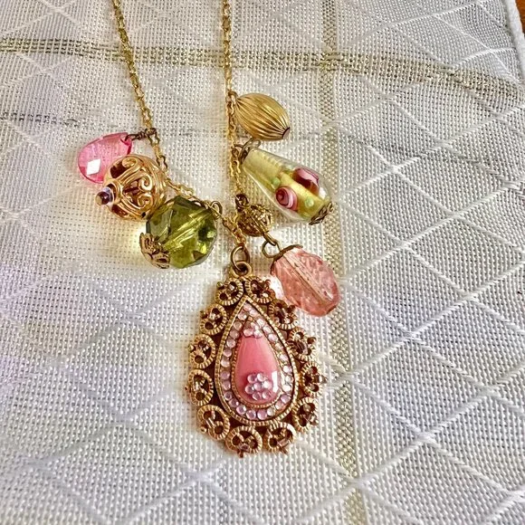 Cookie Lee Victorian Charm Necklace, Vintage Beaded Necklaces, Hand Blown Art - Picture 8 of 10